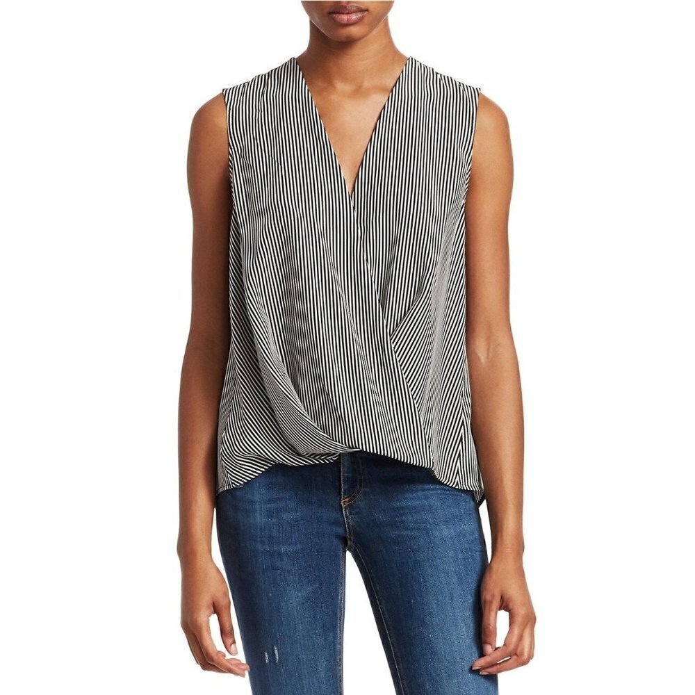 Rag & Bone Victor Black & White Stripe Sleeveless Silk Chiffon Blouse‎ S